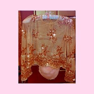 See through rose gold sequins blouse